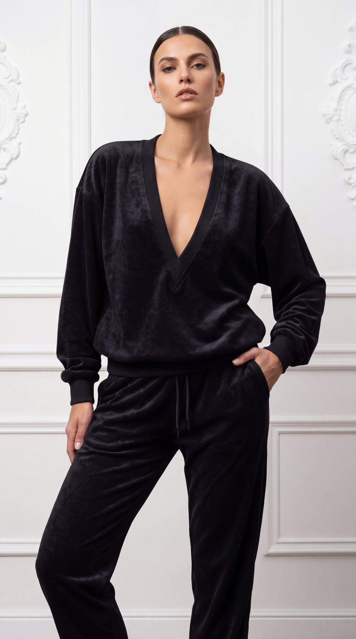 Unisex Velour Deep V-neck Sweatshirt