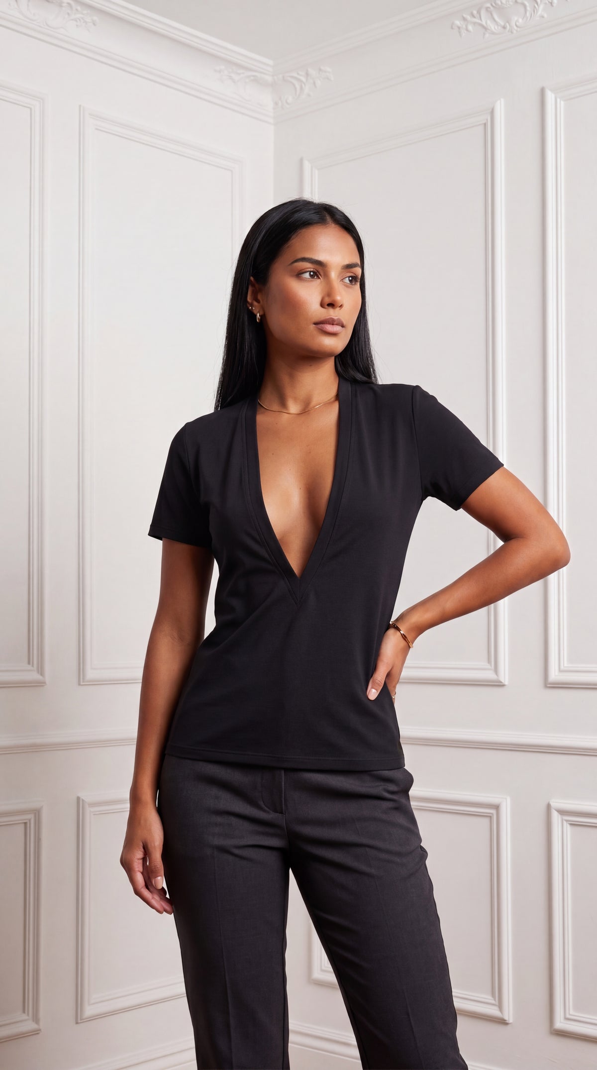 Short Sleeve Deep V-neck T-shirt